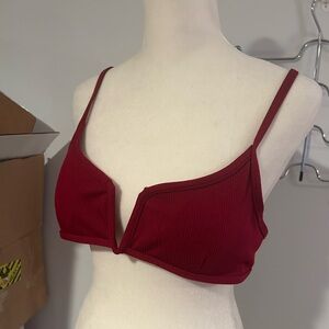 Zaful Deep Red V-Cut Swim Top